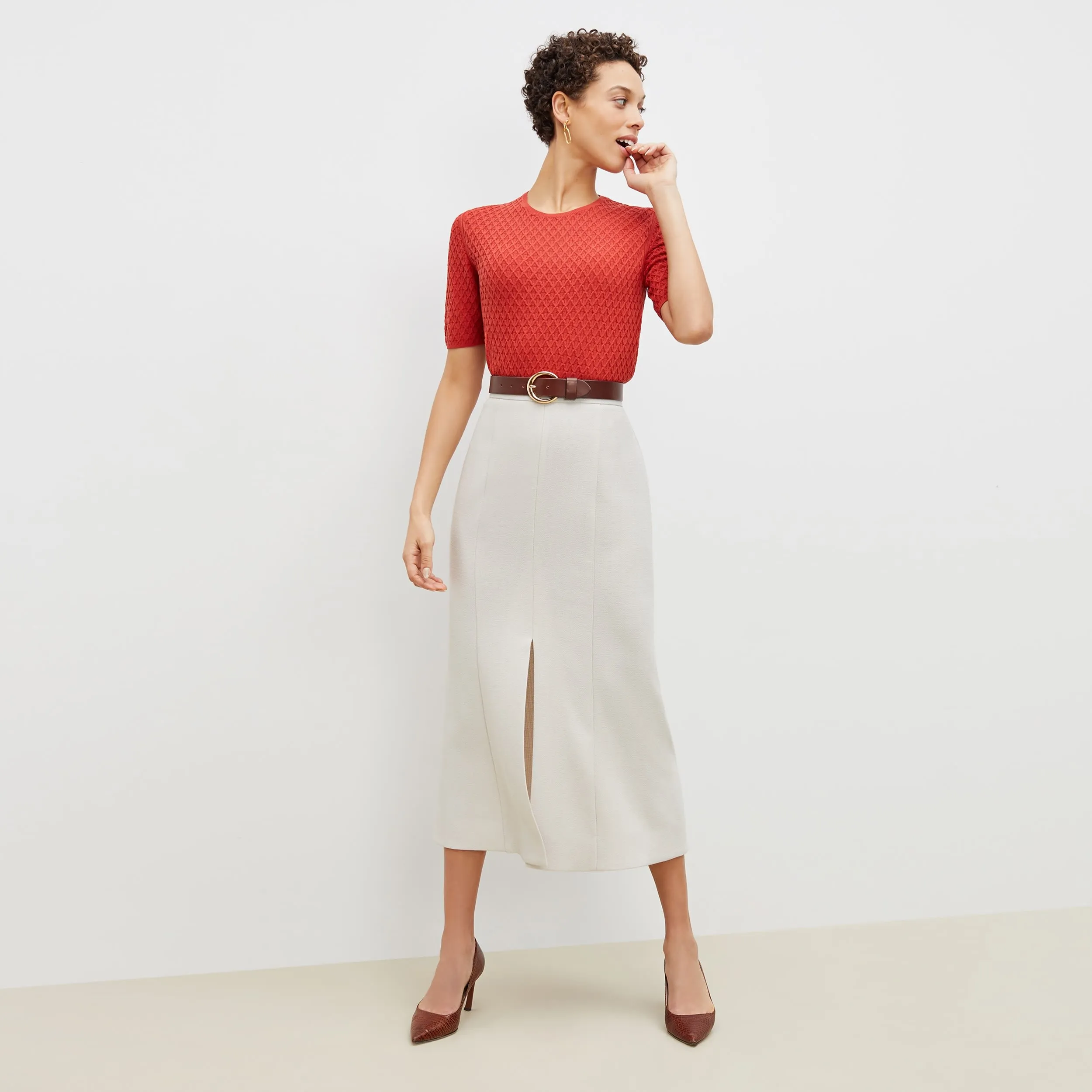 Eva Skirt - Textured Suiting :: Magnolia