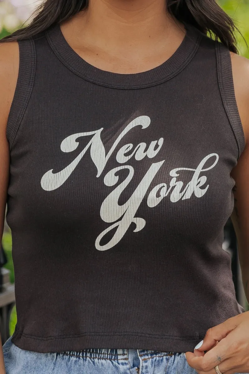 Girl Dangerous New York Graphic Tank Top - Charcoal - FINAL SALE