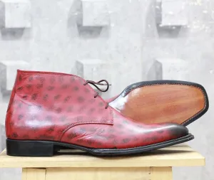 Handmade Burgundy Chukka Leather Boots