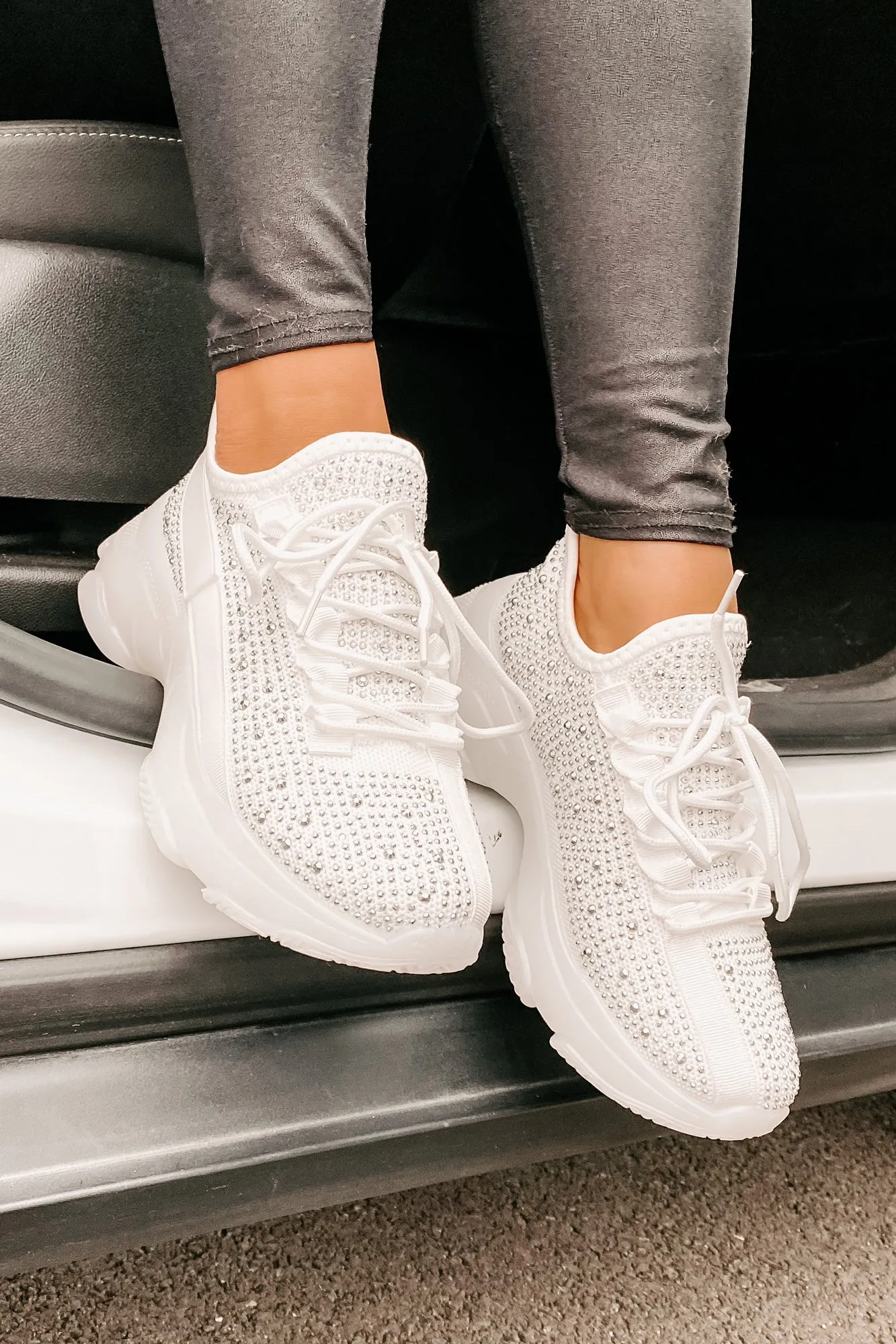 High Maintenance Chunky Rhinestone Sneakers (White)