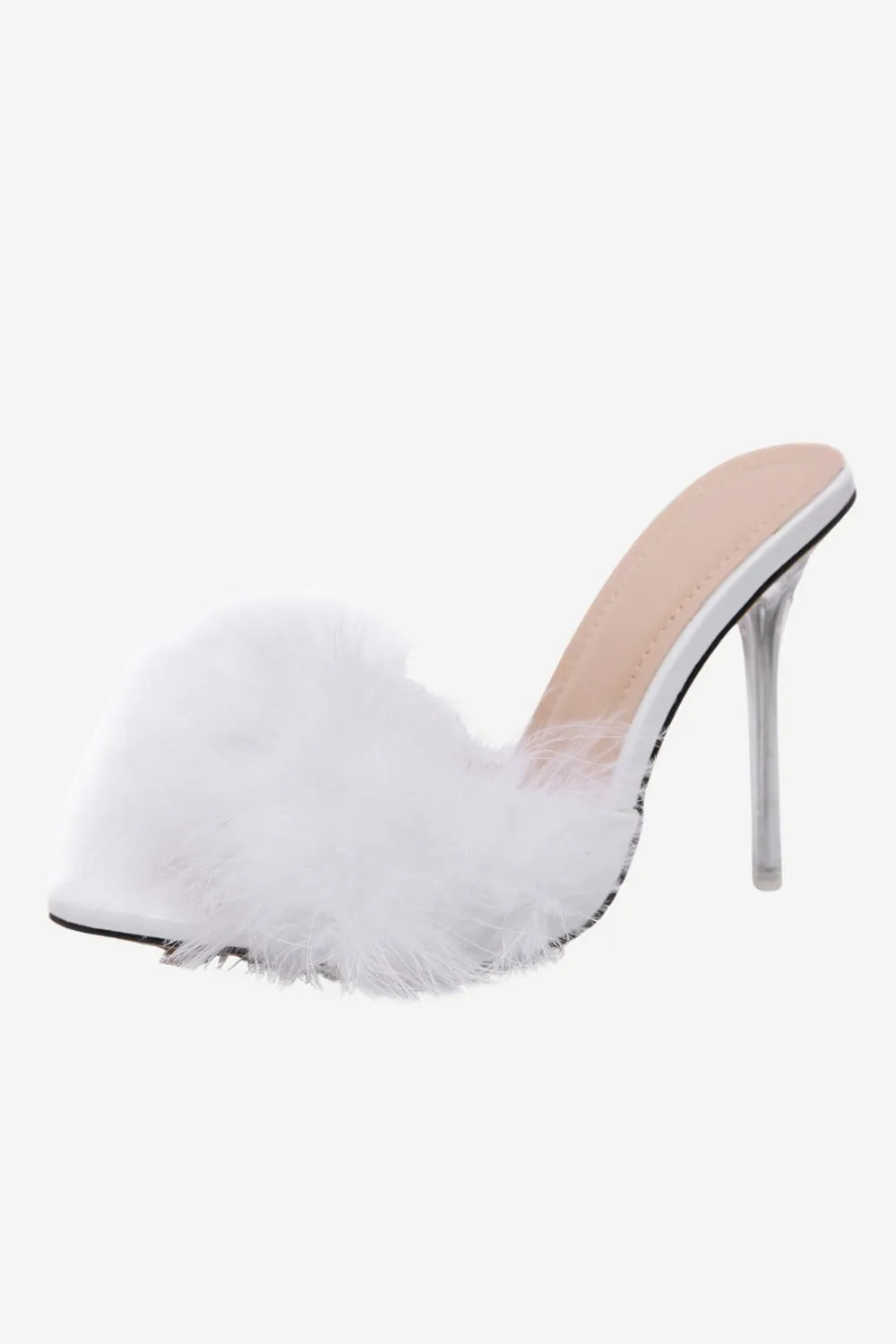 Hot Pink Feathers Pointed Toe Stiletto Sandals