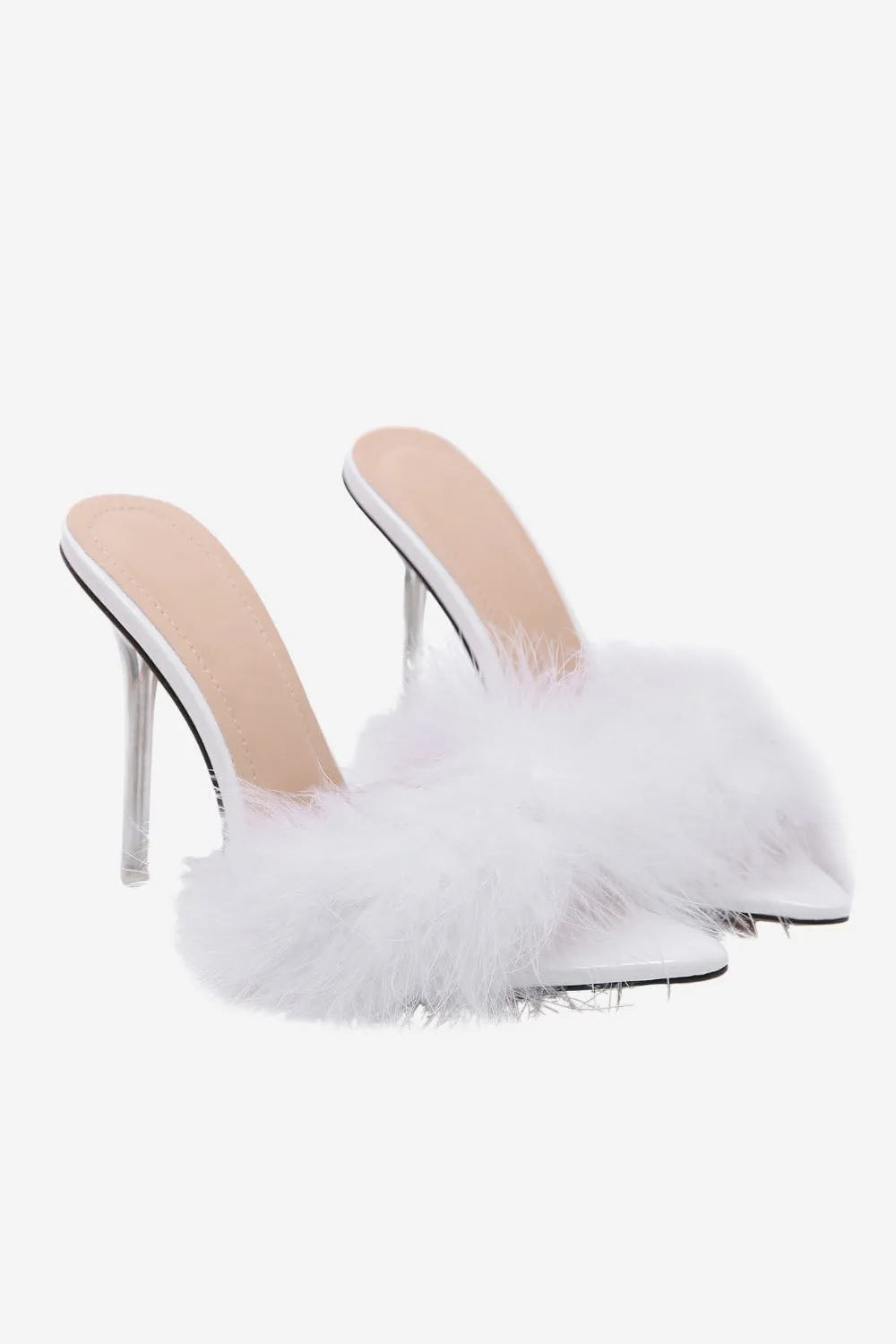 Hot Pink Feathers Pointed Toe Stiletto Sandals