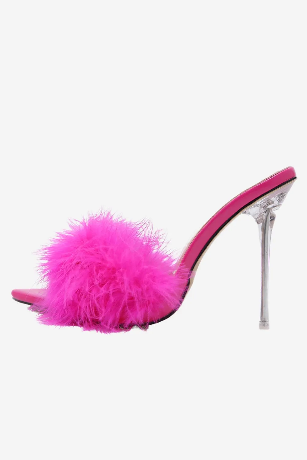 Hot Pink Feathers Pointed Toe Stiletto Sandals