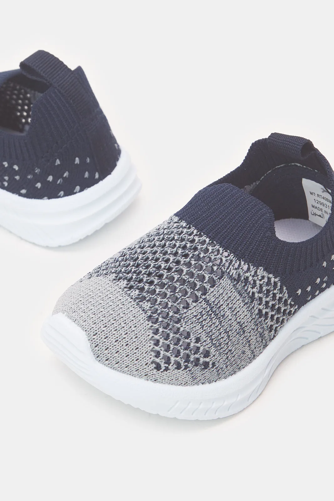 Infant Boys Grey And Navy Fly Knit Slip-On Pumps