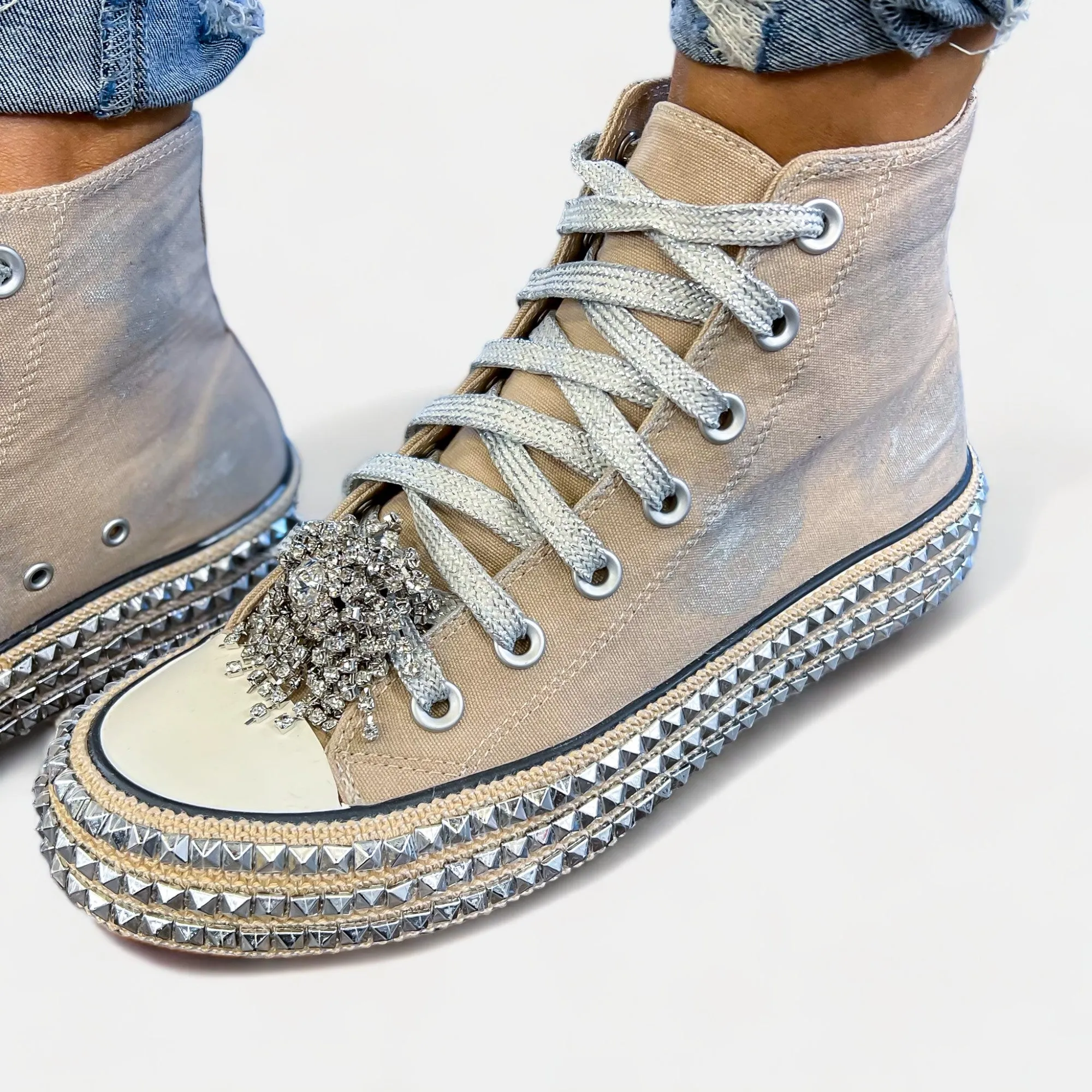 Khaki Embellished High Top Sneakers