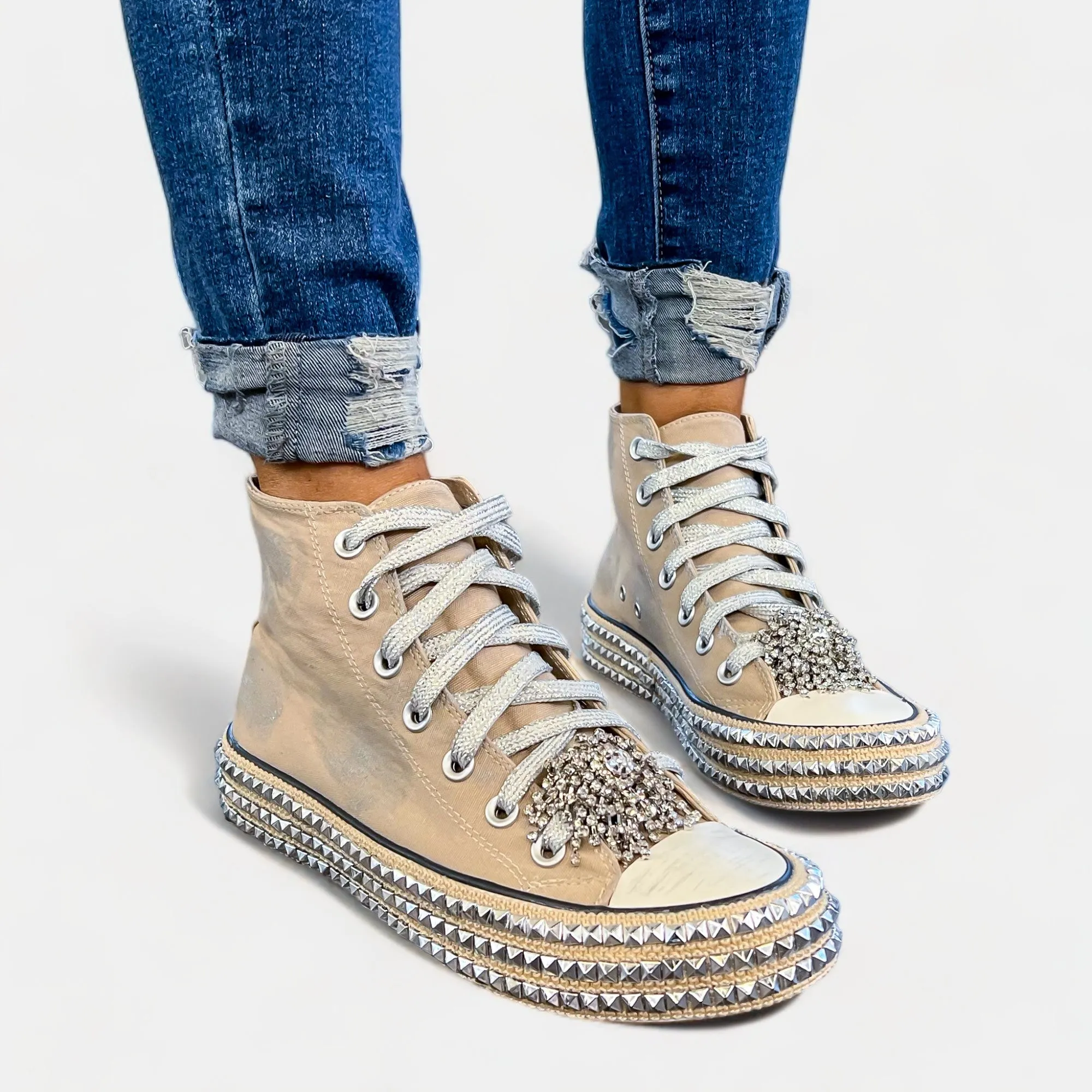 Khaki Embellished High Top Sneakers