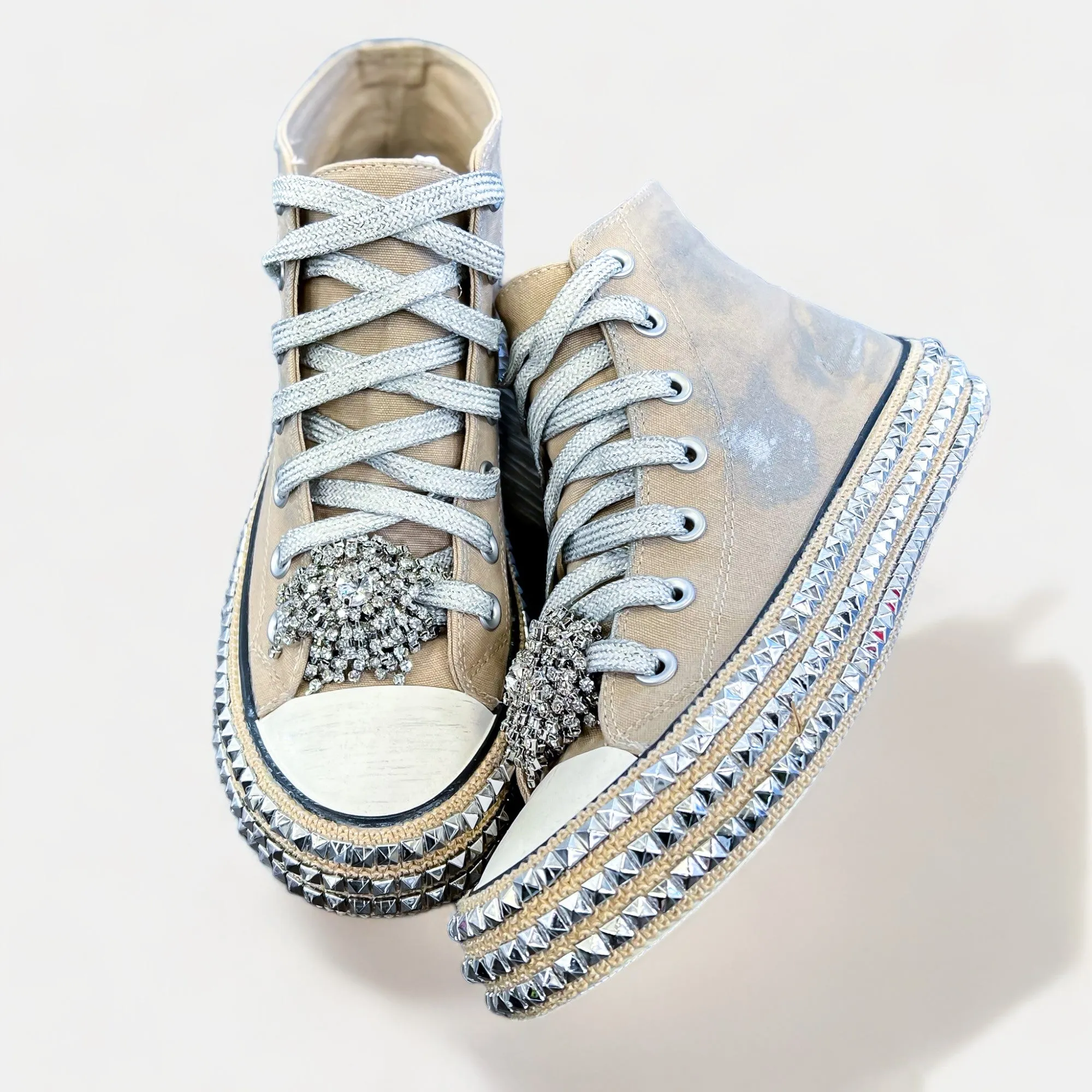 Khaki Embellished High Top Sneakers