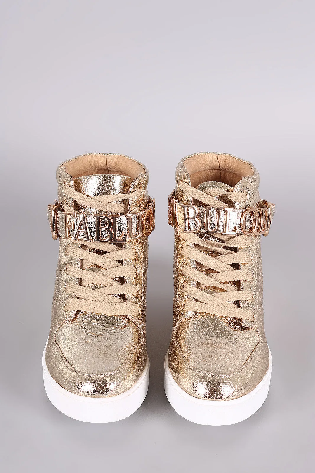 Liliana Fabulous Cracked Lace-Up High Top Wedge Sneaker