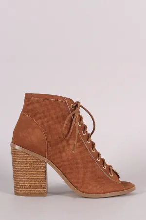 Liliana Perforated Nubuck Chunky Heeled Ankle Boots