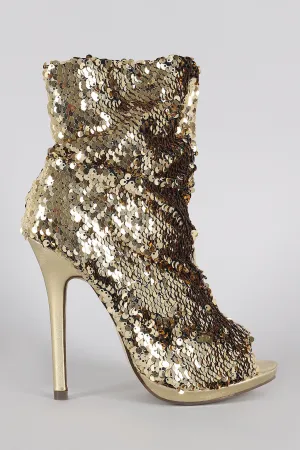 Liliana Sequin Slouchy Peep Toe Stiletto Ankle Boots