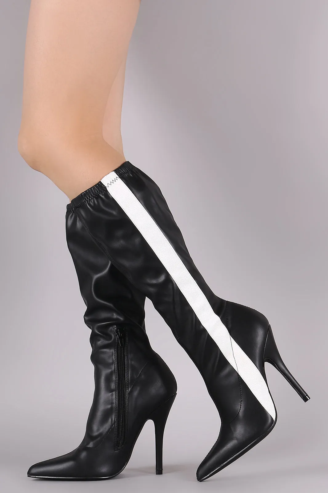 Liliana Side Stripe Pointy Toe Stiletto Knee High Boots