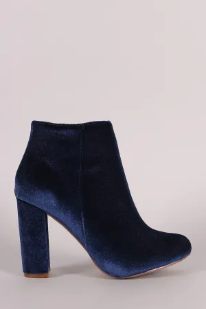 Liliana Velvet Almond Toe Chunky Heeled Booties