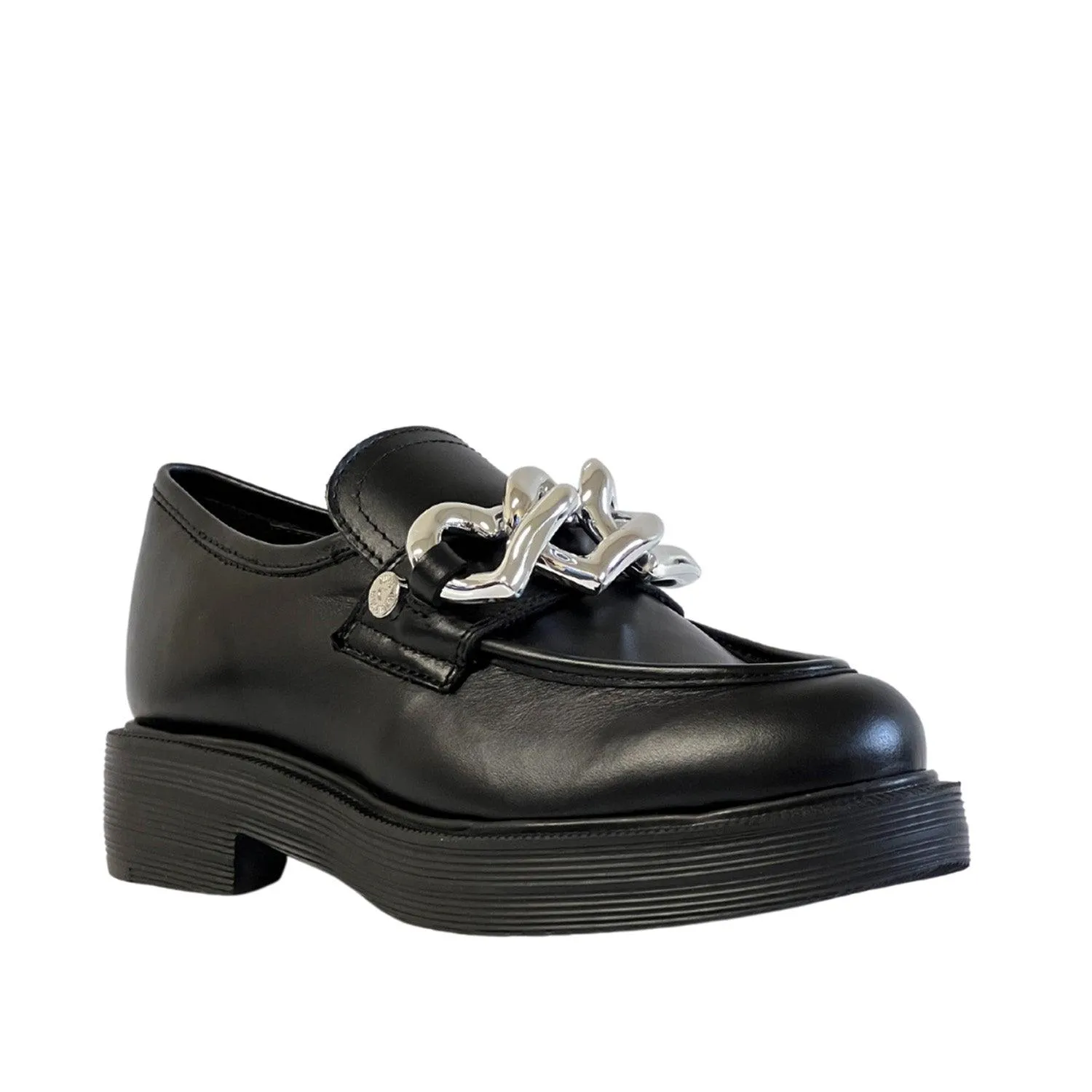 LOVE MOSCHINO SILVER CHAIN-DETAIL CHUNKY SOLE LOAFERS