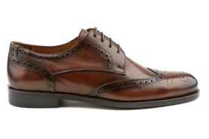 Men's Handmade Dress Shoes, Superior Quality Aniline Leather, Tan Derby Shoes, Brogued & Wingtip Design