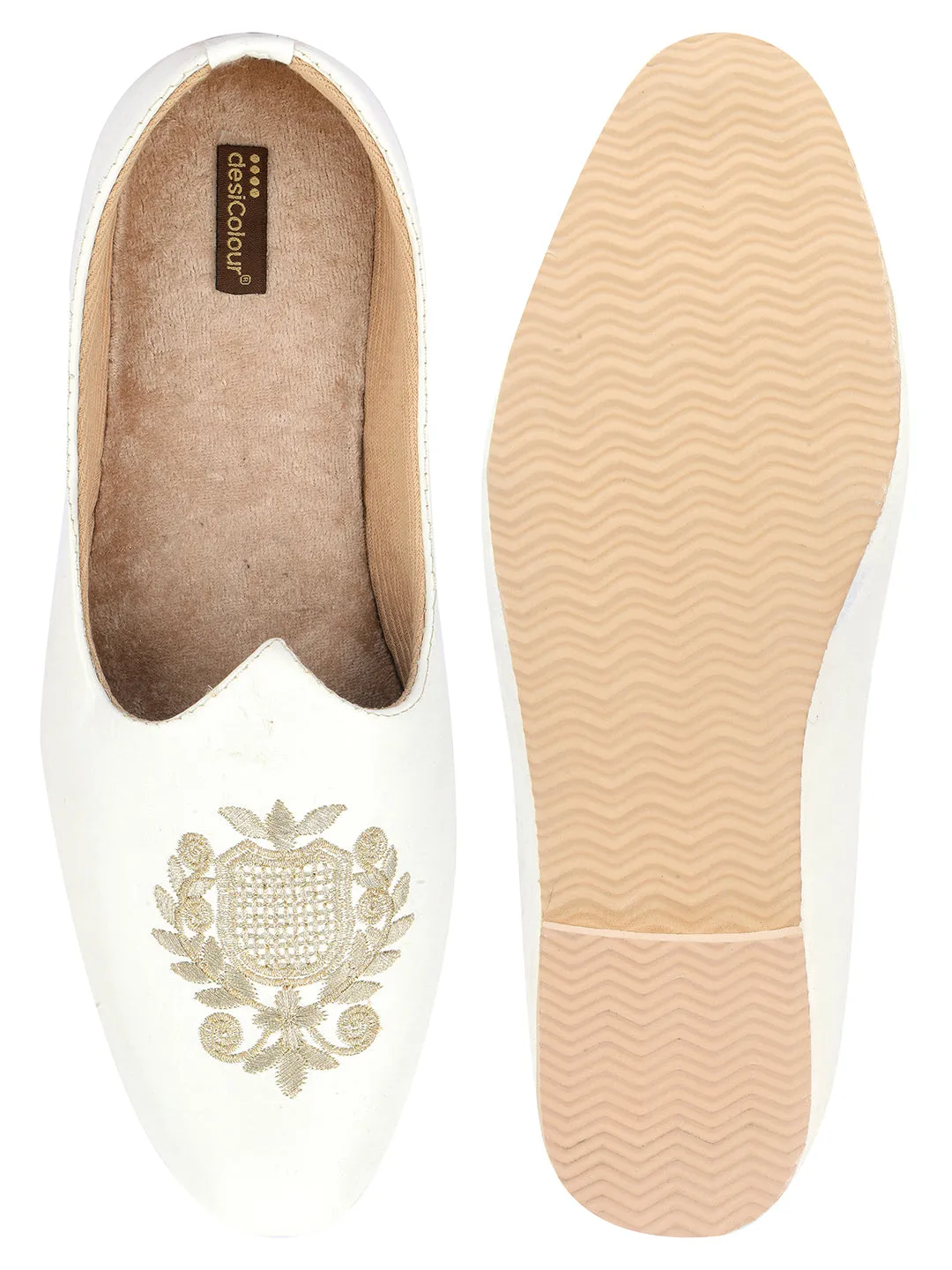 Men's Indian Ethnic Party Wear White Footwear - Desi Colour