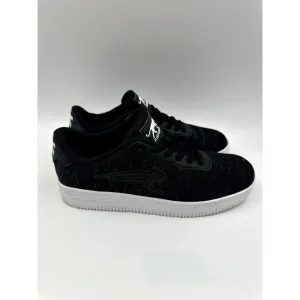 Men's Size 8.5, Black Knit Low Top Casual Sneakers with a White Sole