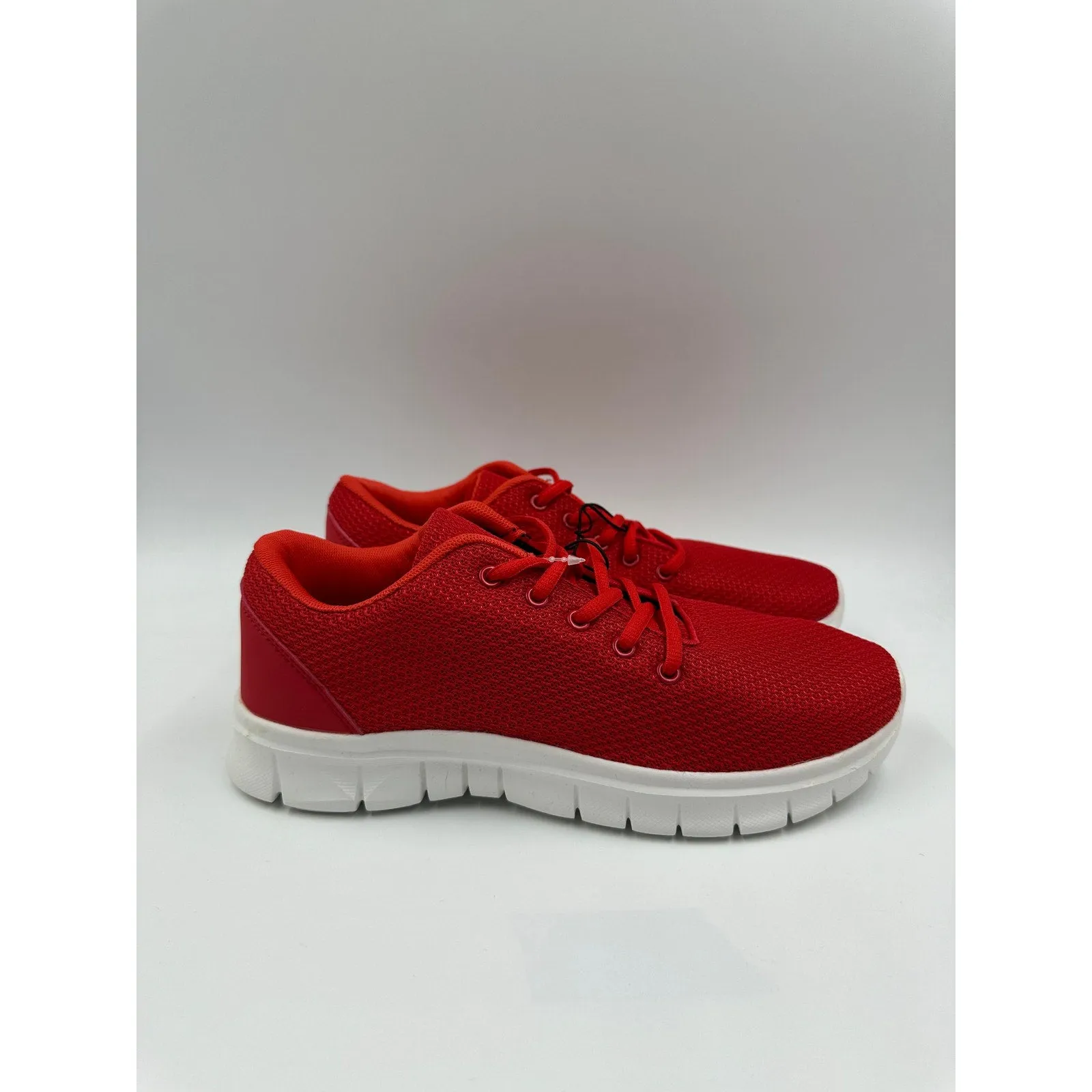 Men's Size 8.5, Bright Red Low Top Casual Sneakers with White Cushy Sole