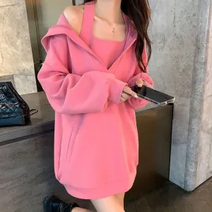 METAVERSMALL Hooded sweater jacket two-piece set women's New spring and autumn new age-reducing temperament neck sling top