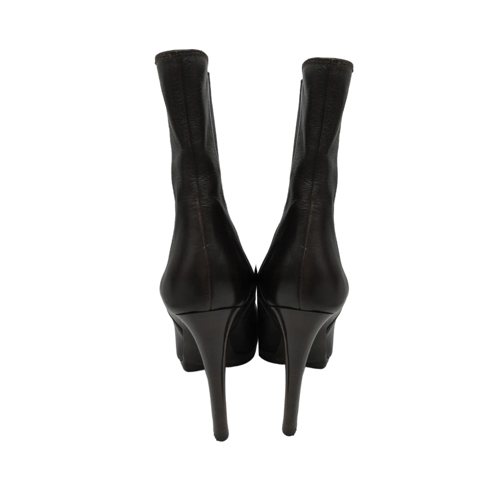 Miu Miu Dark Brown High Heeled Pull-On Leather Boots