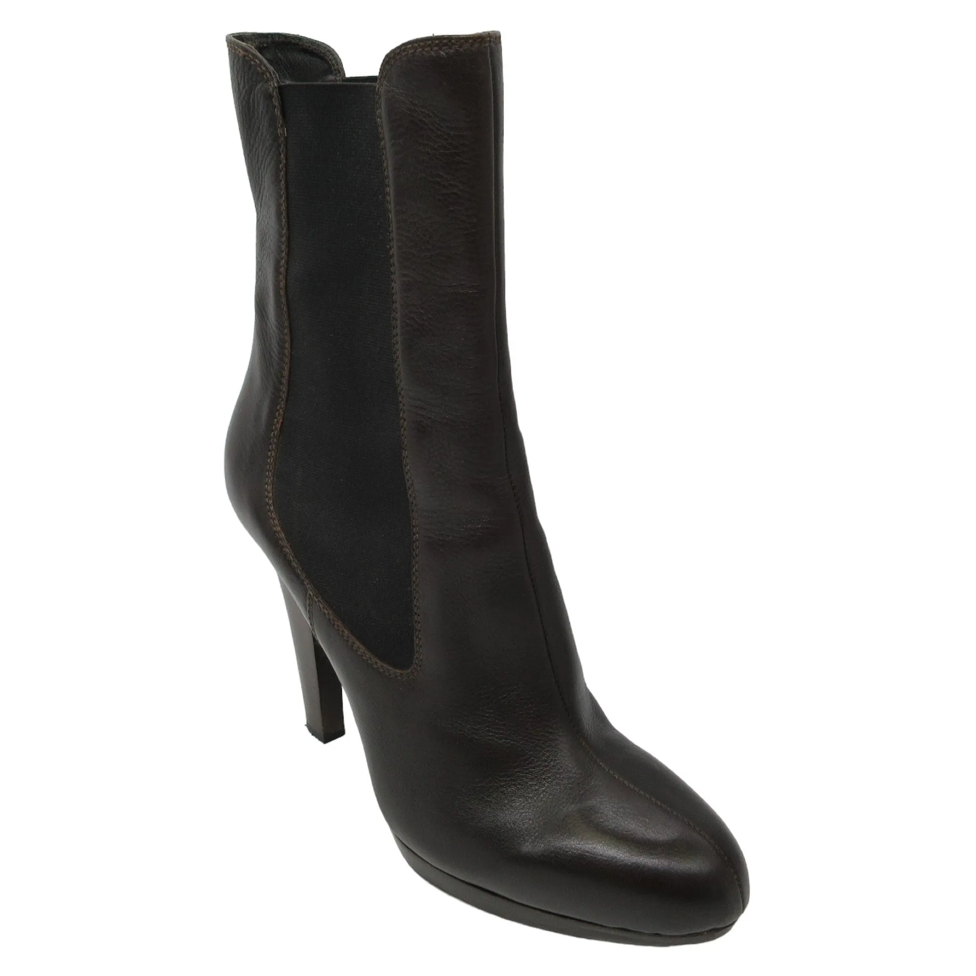 Miu Miu Dark Brown High Heeled Pull-On Leather Boots