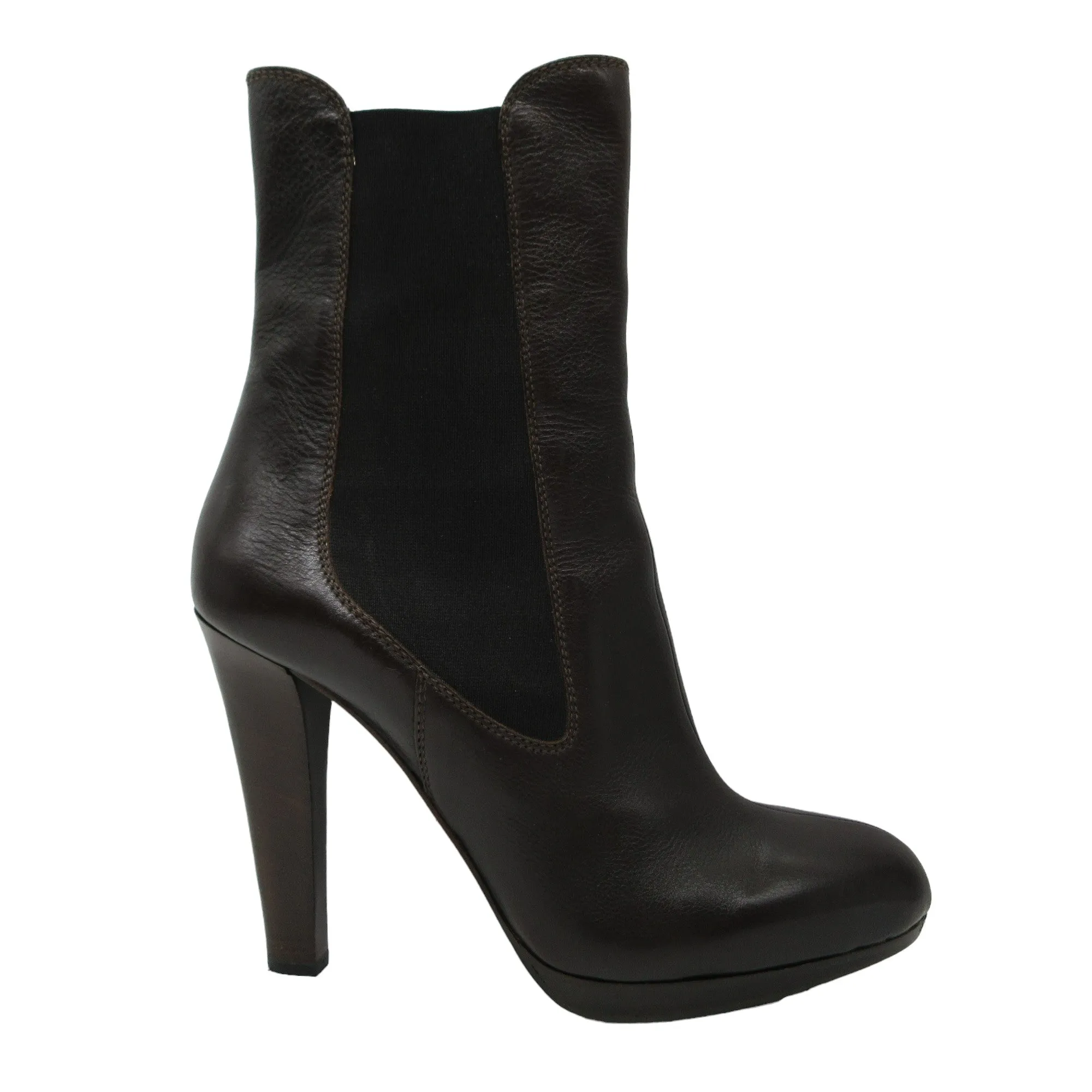 Miu Miu Dark Brown High Heeled Pull-On Leather Boots