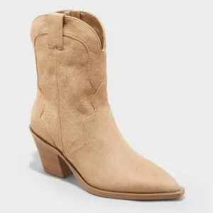 New - Universal Thread Women's Faux Suede Zipper Mid Calf Western Boots Heel