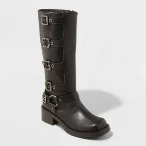 New - Wild Fable Women's Faux Leather Mid Calf Riding Boots Block Heel