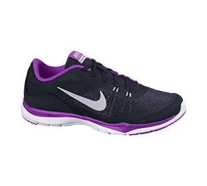 NIKE WOMENS FLEX TRAINER 5 RUNNING SHOE, BLACK/ SILVER/ PURPLE - 6 B(M) US