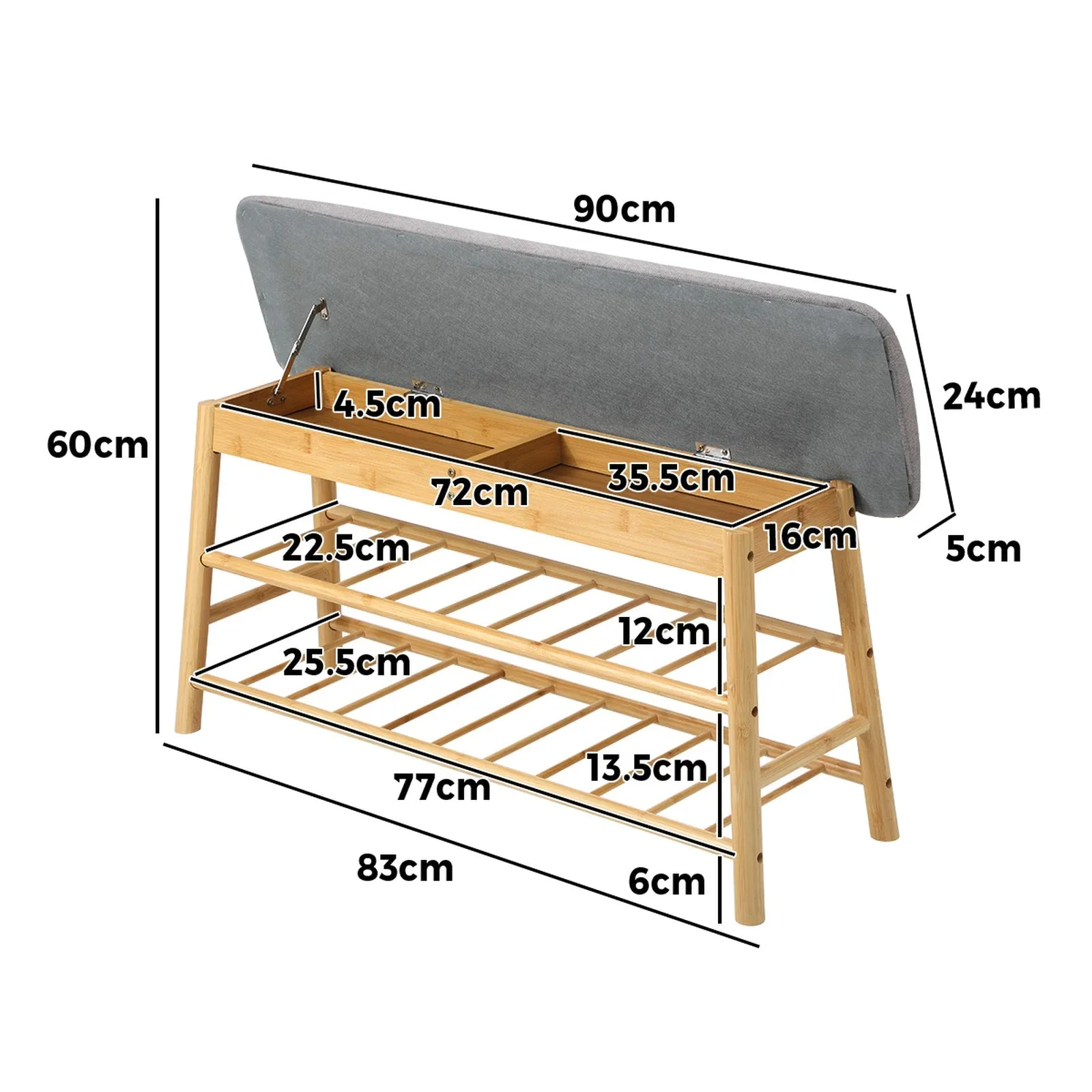 Oikiture Shoe Storage Bench Bamboo Shoes Rack Cabinet Shelf Organiser Stool 90cm