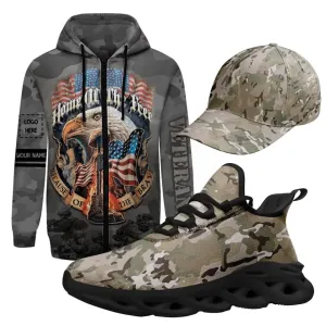 Personalized Patriotic Bundle Deals, Custom Camo Hat, Shoes and Veteran Hoodies