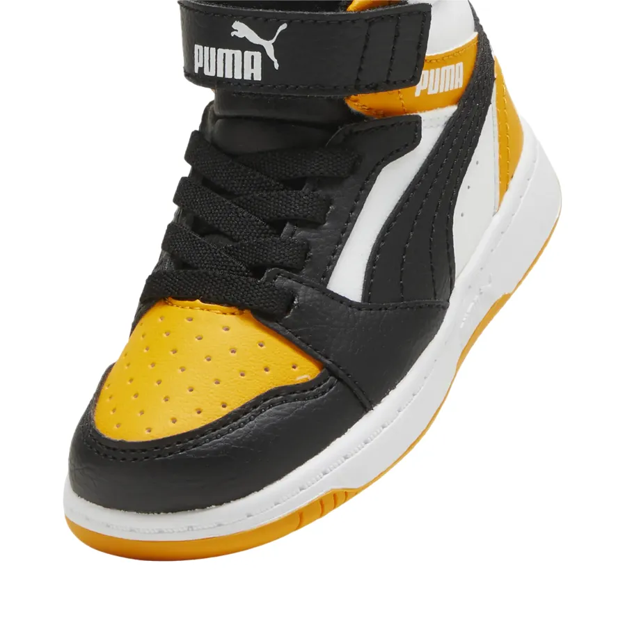 Puma scarpa alta da ragazzi con laccio e strappo Rebound V6 393832-19 bianco-nero-mandarino