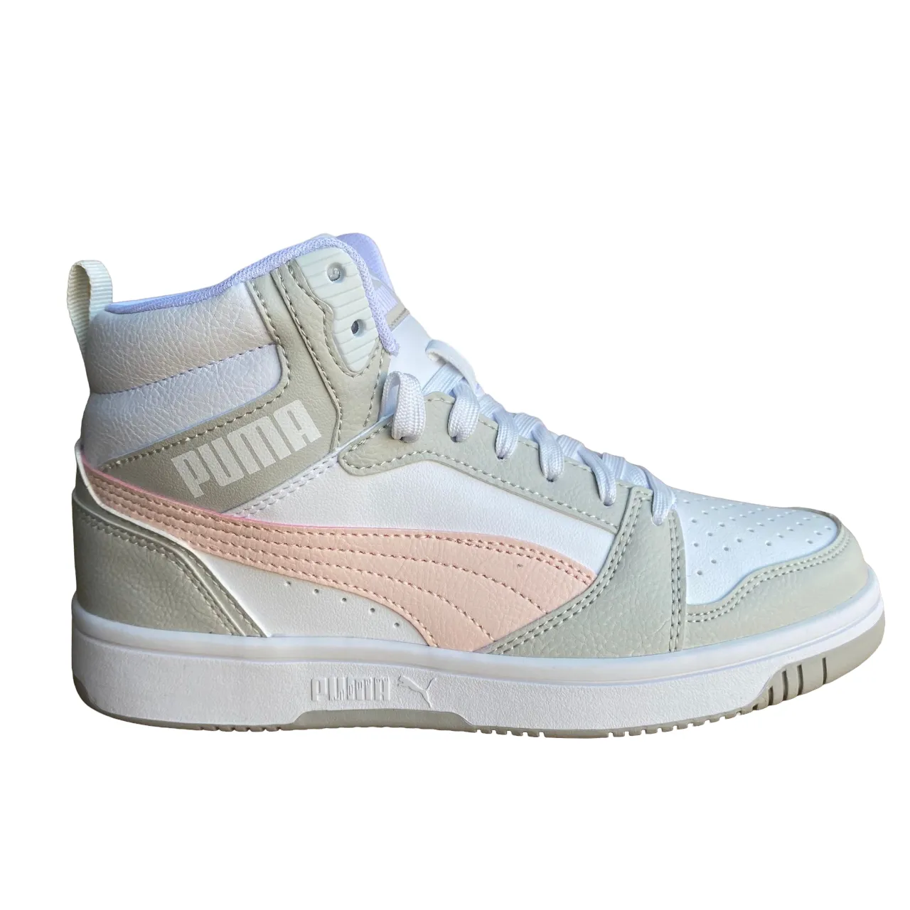 Puma Scarpa sneakers alta da ragazza Rebound v6 Mid 393831 04 bianco-rosa-grigio