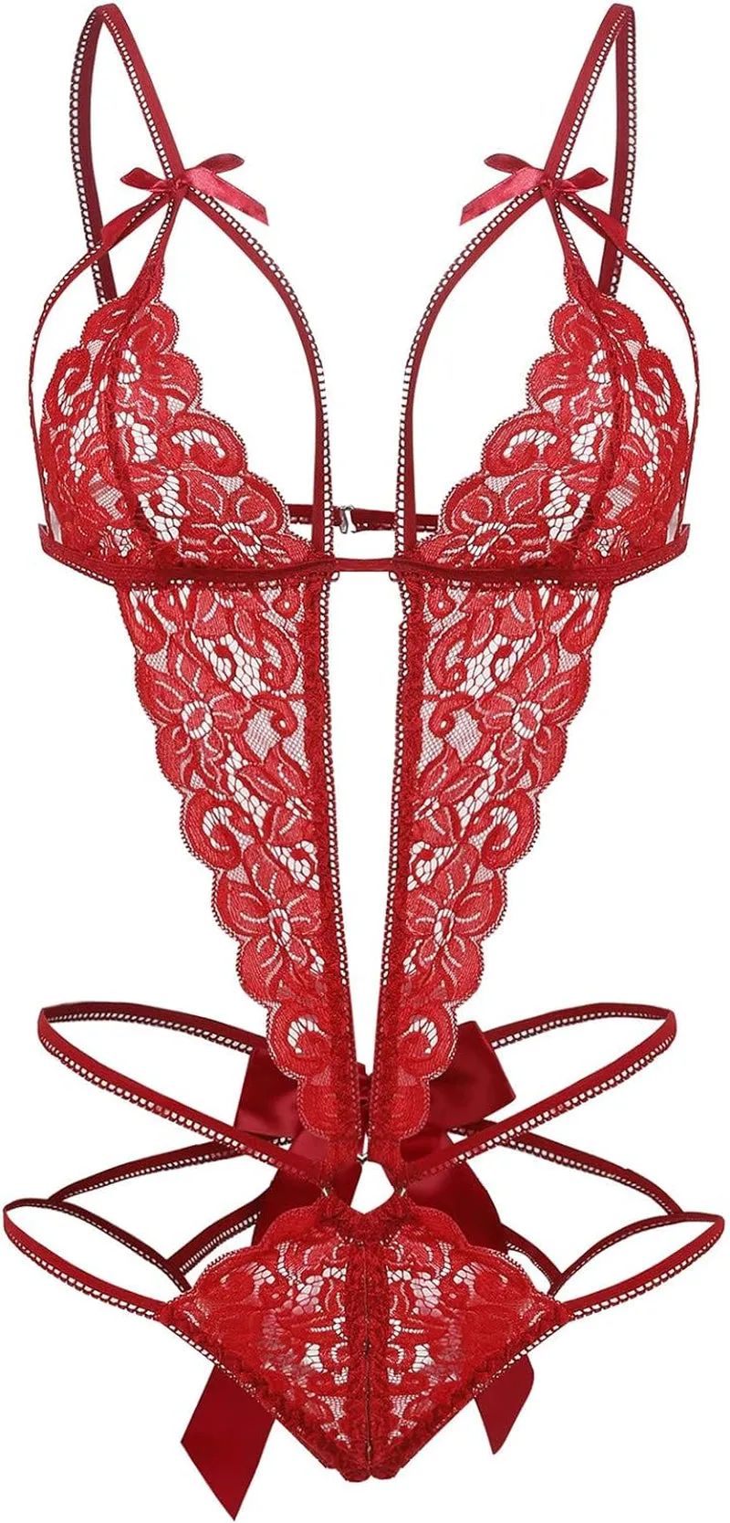 "Unleash Your Allure: Seductive Donnalla Women's Deep V Lace Teddy with Strappy Cutouts"