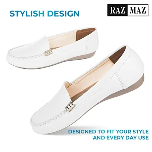 RazMaz Stylish, Soft & Comfortable Belly Shoes for Women | Super Lightweight Women Bellies | Non-Fatigue & Non-Slippery Belly for Women Bellies for Women Stylish Latest | Slip On Shoes White