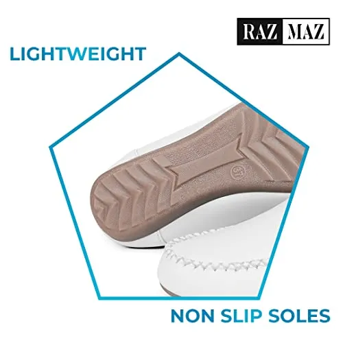 RazMaz Stylish, Soft & Comfortable Belly Shoes for Women | Super Lightweight Women Bellies | Non-Fatigue & Non-Slippery Belly for Women Bellies for Women Stylish Latest | Slip On Shoes White