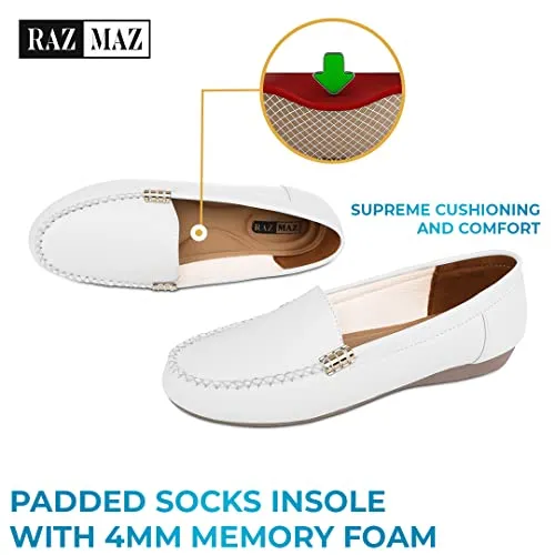 RazMaz Stylish, Soft & Comfortable Belly Shoes for Women | Super Lightweight Women Bellies | Non-Fatigue & Non-Slippery Belly for Women Bellies for Women Stylish Latest | Slip On Shoes White