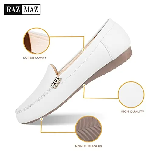 RazMaz Stylish, Soft & Comfortable Belly Shoes for Women | Super Lightweight Women Bellies | Non-Fatigue & Non-Slippery Belly for Women Bellies for Women Stylish Latest | Slip On Shoes White