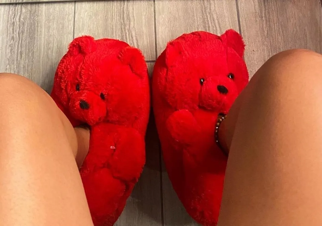 RED ROSE Teddy Bear Slippers