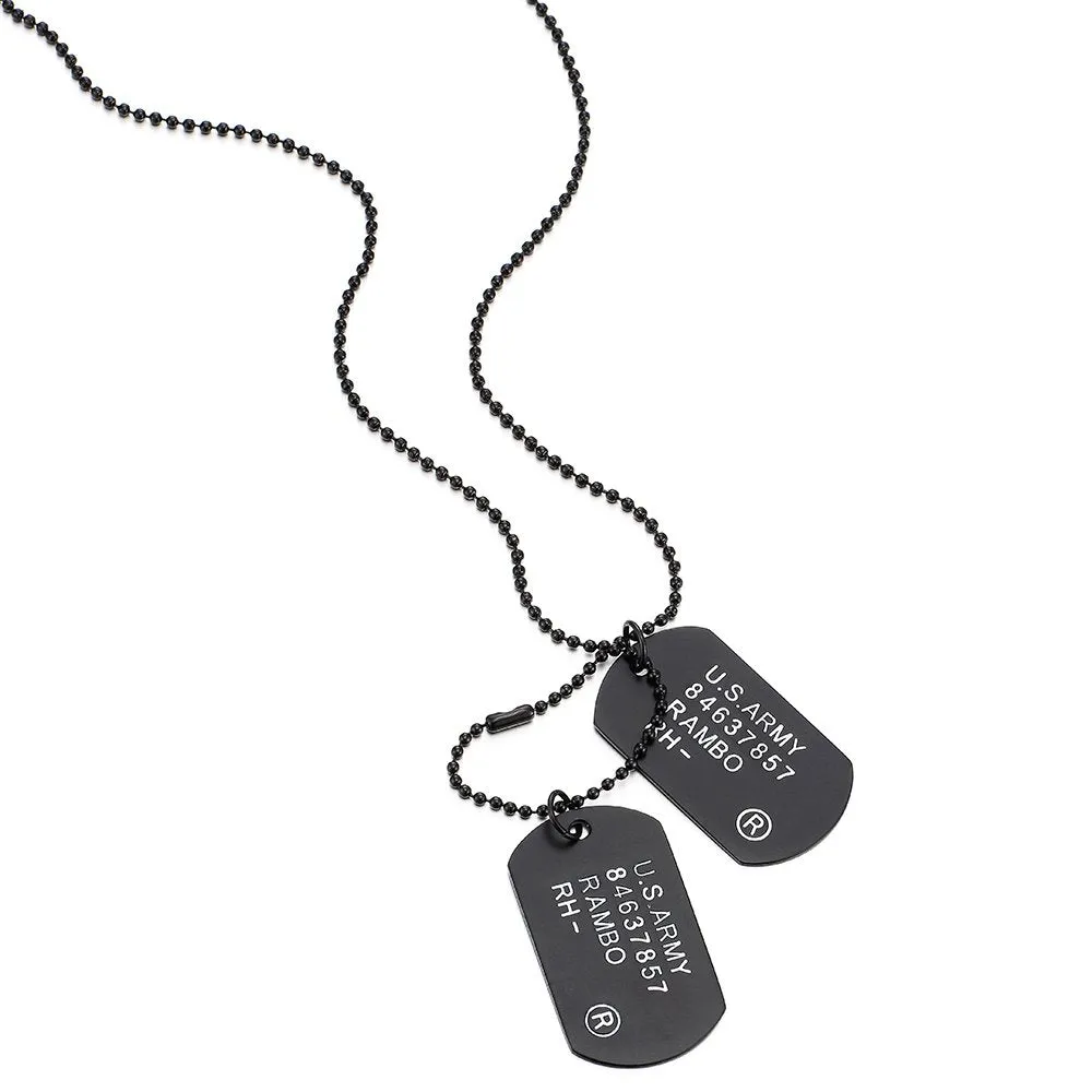 Satin Two-Pieces Mens Military Army Dog Tag Pendant Necklace with 28 inches Ball Chain