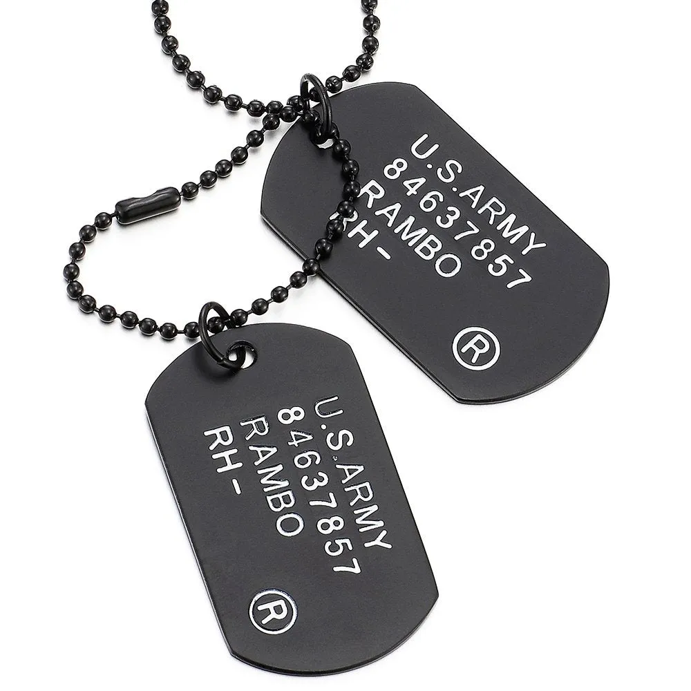 Satin Two-Pieces Mens Military Army Dog Tag Pendant Necklace with 28 inches Ball Chain