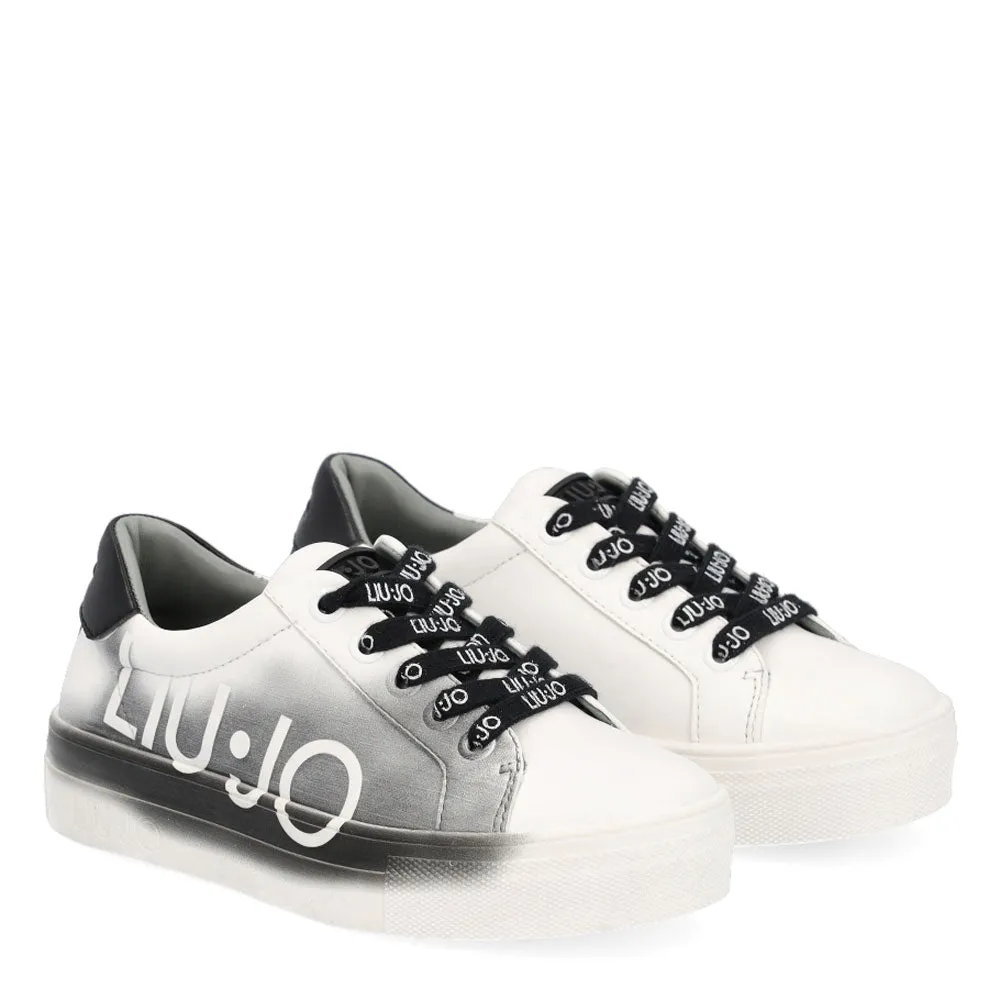 Scarpe Junior LIU JO linea Alicia 171 Sneakers in Pelle con Maxi Logo colore Bianco e Nero