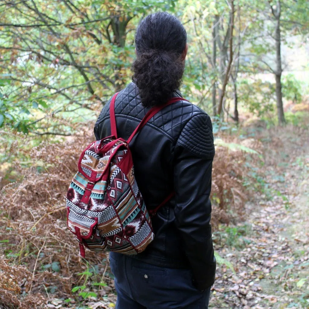 Small Indian Cotton Backpack - Jacquard Casual Bag - Chocolate or Teal