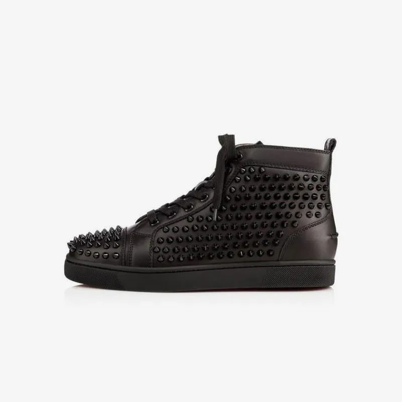 Sneakers High Top Black Leather Spikes