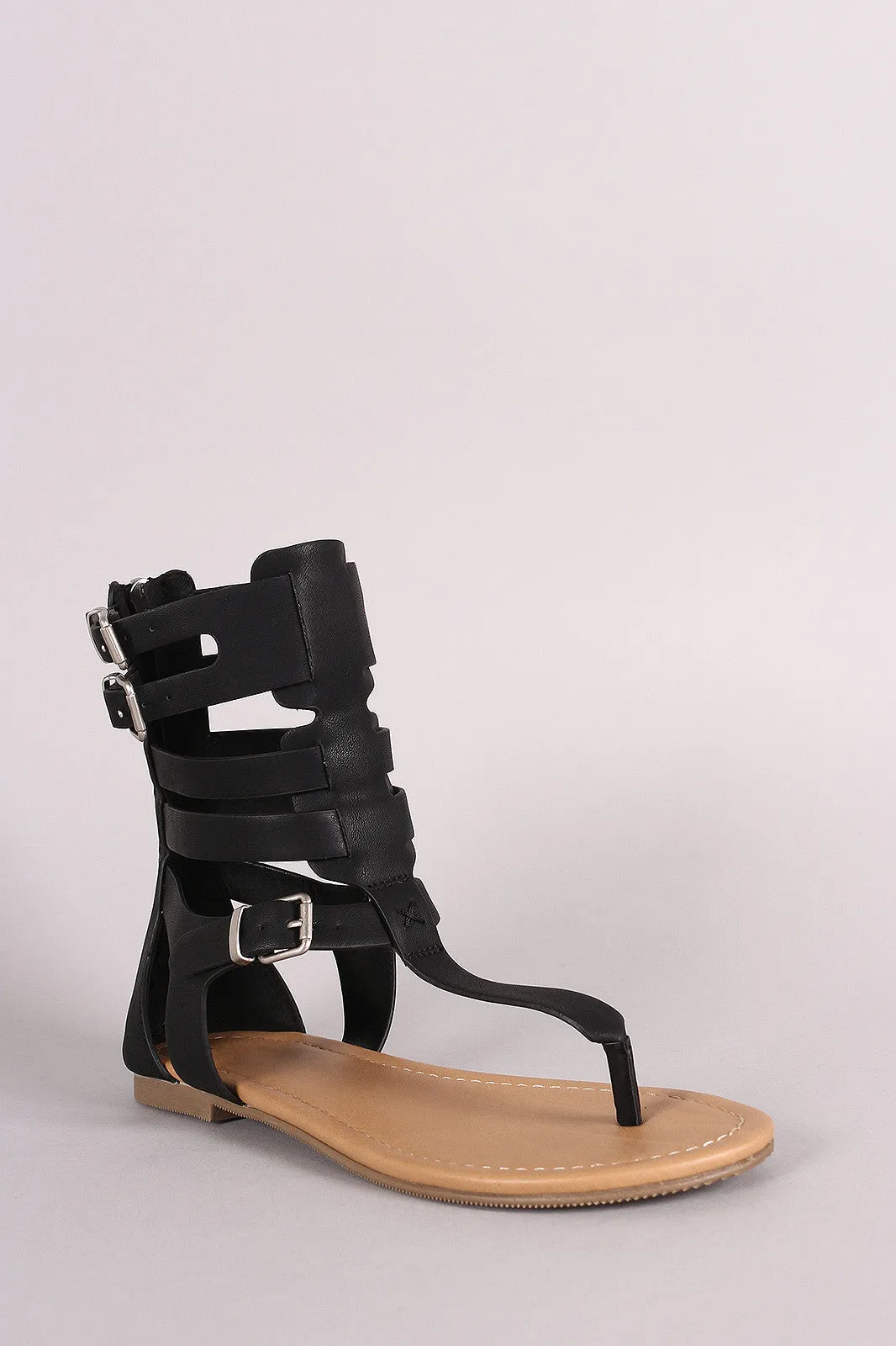 Soda T-Strap Caged Gladiator Flat Sandal