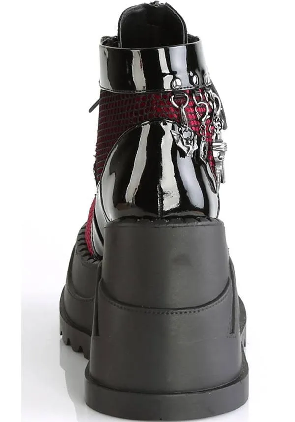 STOMP-18 [Black Pat/ Burgundy Velvet] | PLATFORM BOOTS [PREORDER]