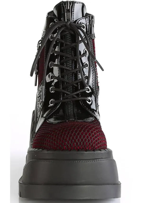 STOMP-18 [Black Pat/ Burgundy Velvet] | PLATFORM BOOTS [PREORDER]