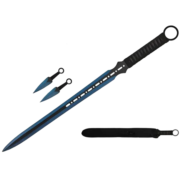 Tactical Master 27" Blue Machete with 2 pcs 6" throwing knife,