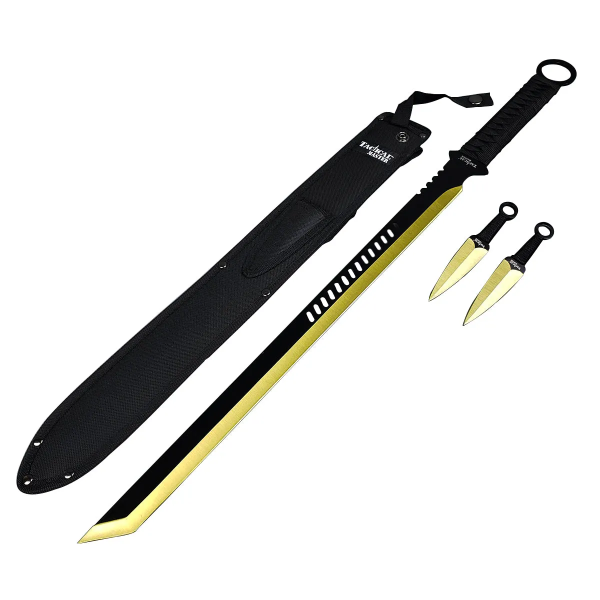 Tactical Master 27" Yellow Machete Tanto Blade with 2 pcs 6" throwing knife