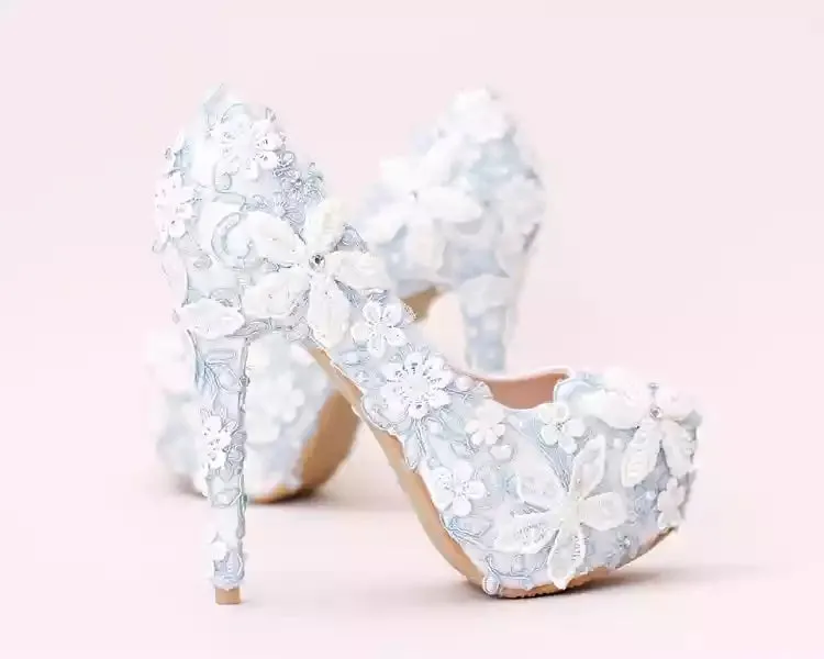 The Cassandra Wedding Bridal Floral Blue Heels