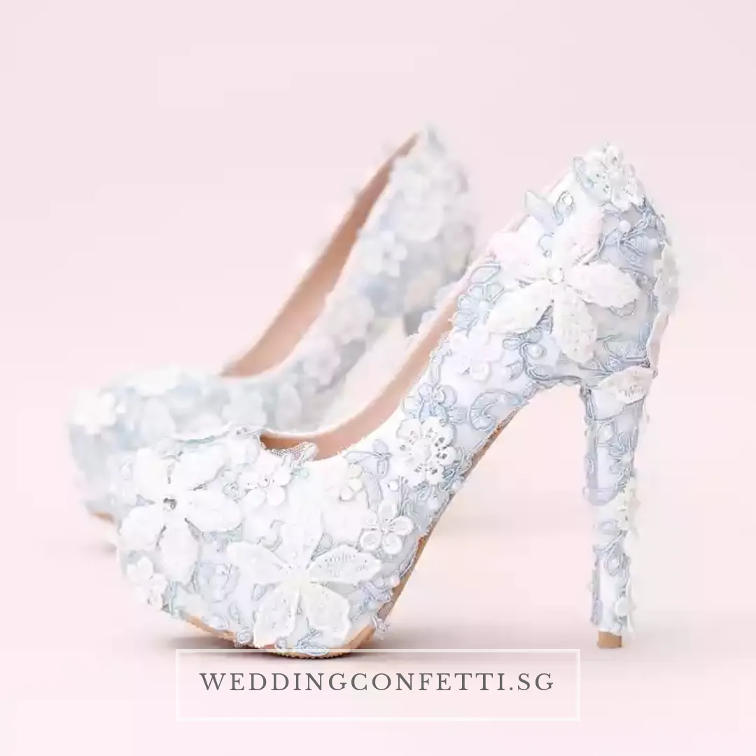 The Cassandra Wedding Bridal Floral Blue Heels